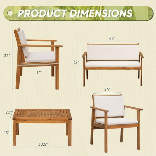 Acacia Wood 4 Piece Patio Conversation Set With Cushions