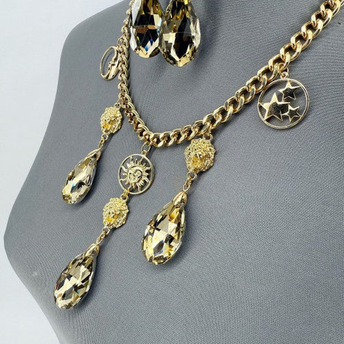 Gold Finish Cuban Link Chain Set With Lion Head An