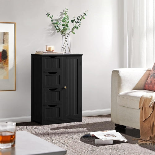 Wooden Bathroom Floor/Side Storage Organizer Cabinet with 4 Drawers