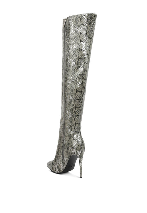 Catalina Snake Print Stiletto Knee Boots