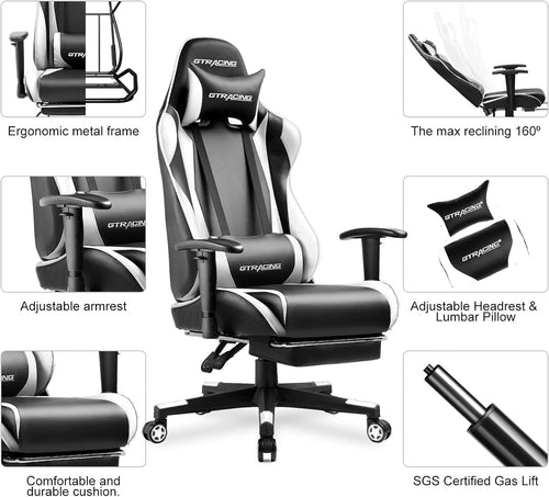 Gaming Chair with Footrest, Ergonomic Computer Game Desk Chair,
