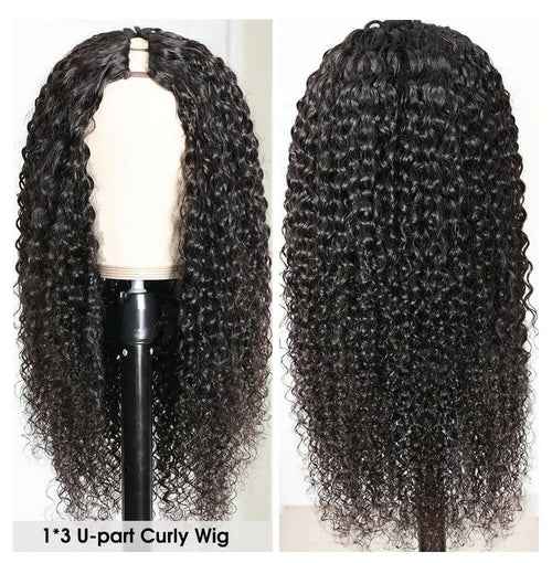 U Part Wig Jerry Curl Human Hair Wigs For Black Women Brazilian Remy H