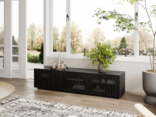 Modern Solid Wood TV Stand, Black Entertainment Center for 65 Inch TV,