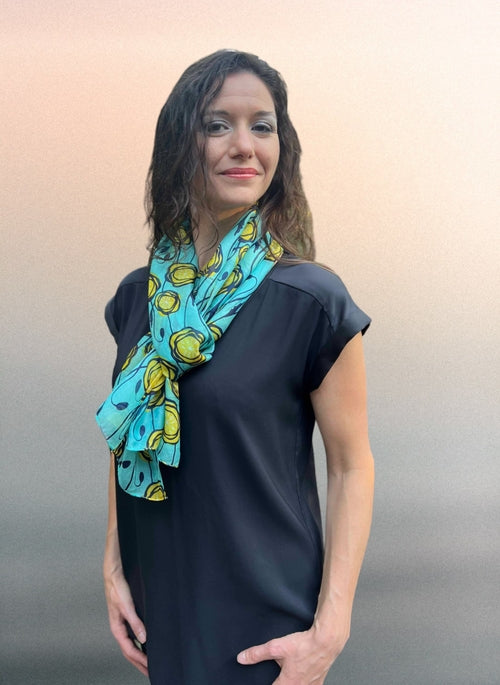 Sage and Yellow Tulip Silk Scarf