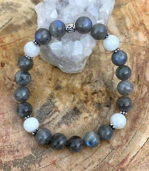 Blue Flash Labradorite & Rainbow Moonstone Stretch Bracelet!