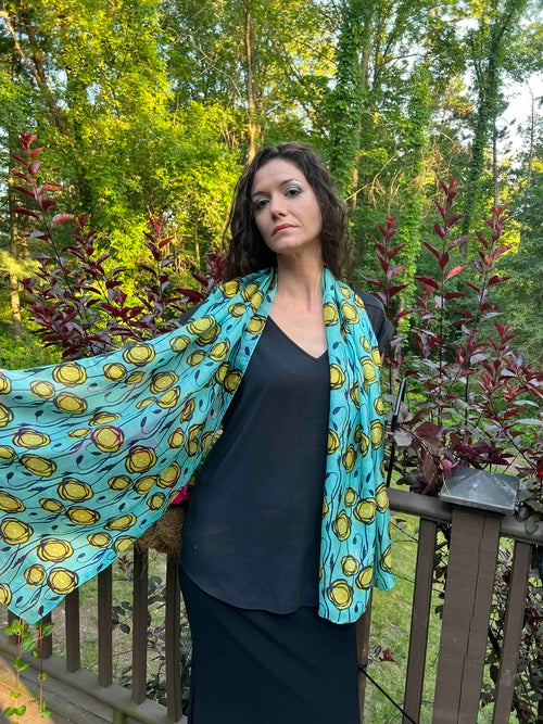 Sage and Yellow Tulip Silk Scarf