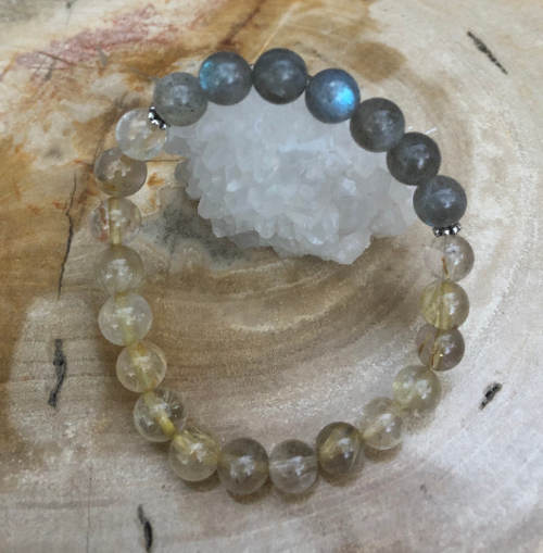 Citrine & Blue Flash Labradorite Stretch Bracelet! Natural Gemstones!