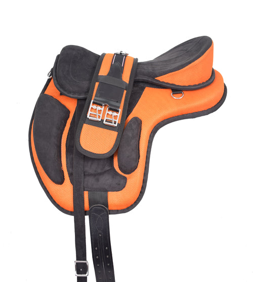 Treeless Synthetic Horse Saddle with Girth Orange Size 13" to 18"