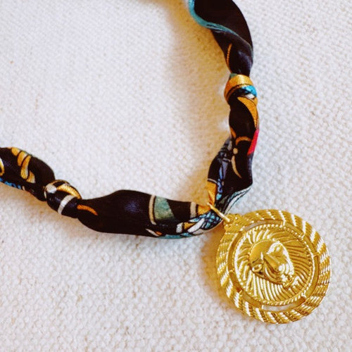 Luxe Print Medallion Pendant Scarf Necklace