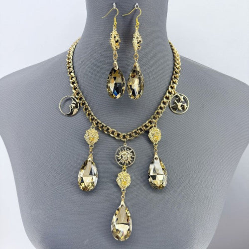 Gold Finish Cuban Link Chain Set With Lion Head An