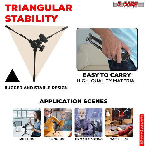 5Core Desktop Mic Stand Tripod Universal Desk Microphone Holder Table