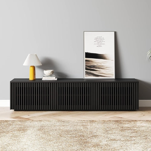 Modern Solid Wood TV Stand, Black Entertainment Center for 65 Inch TV,