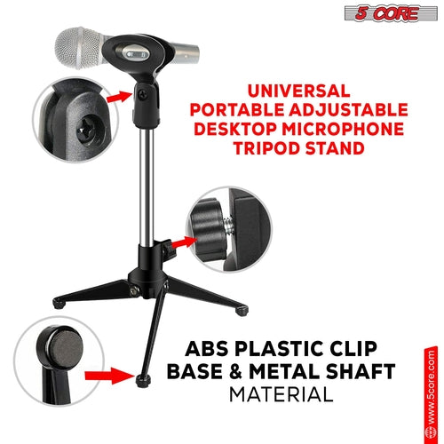 5Core Desktop Mic Stand Tripod Universal Desk Microphone Holder Table