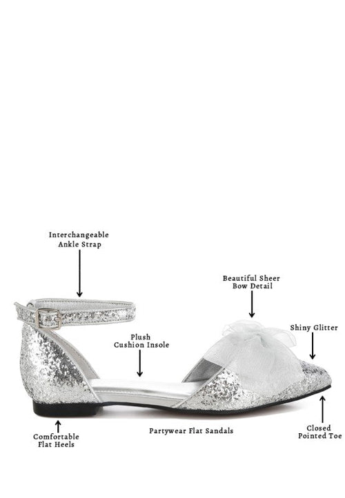 Clarice Sheer Bow Detail Glitter Flat Sandals