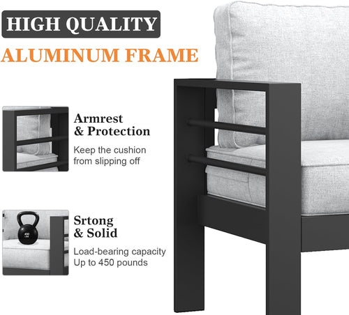 5 Pieces Modern Aluminum Patio Furniture Set, Outdoor Conversation