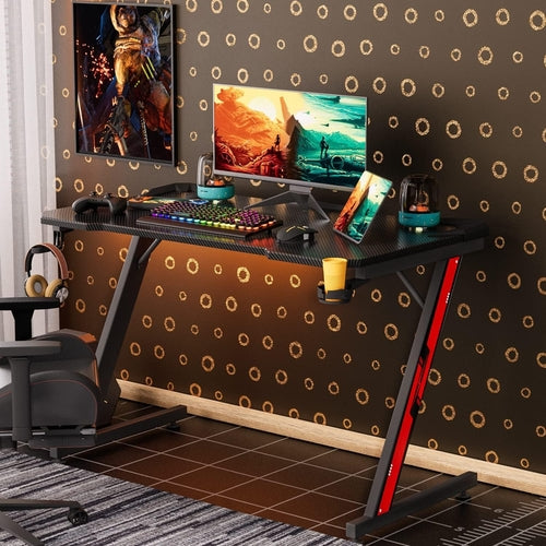 Gaming Desk, Computer Desk with Carbon Fiber Surface, Gaming Table Z