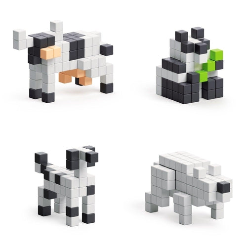PIXIO Black & White Animals - 195 Magnetic Blocks in 4 Colors + Free