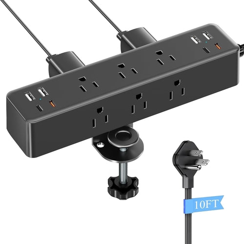17-In-1 Desk Clamp Power Strip with 40W Fast Charging Station,  10Ft