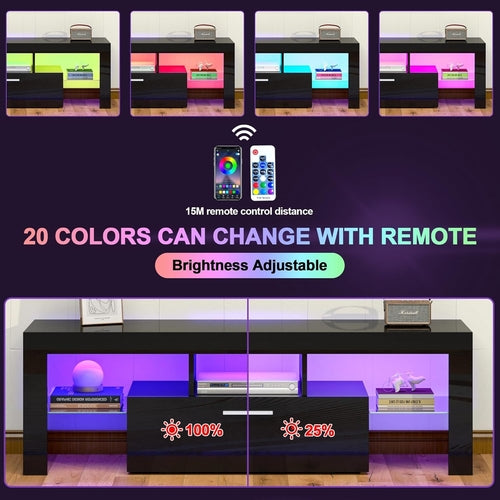 Black LED TV Stand with Large Storage Drawer for 32 40 50 55 Inch Tvs,