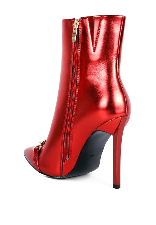 Firefly Metallic Chain Embellished Stiletto Ankle Boots