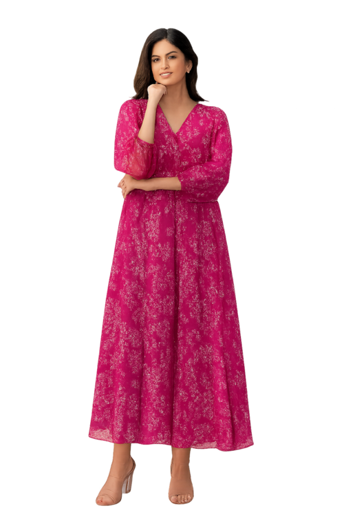 Embroidered Designer Gown for Women-Pink (Size-XXS) | D117