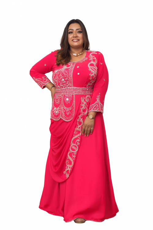 Embroidered Designer Gown for Women-Pink (Size-L) | D149