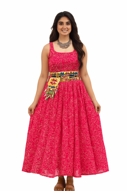 Embroidered Designer Gown for Women-Pink (Size-XL) | D81