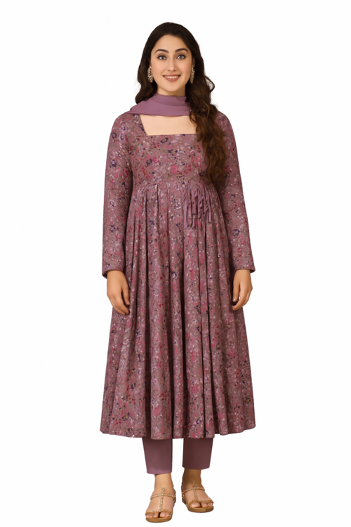 Embroidered Designer Gown for Women-Dust Pink (Size-L) | D21