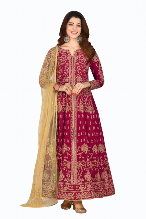 Embroidered Designer Gown for Women-Pink (Size-4XL) | D37