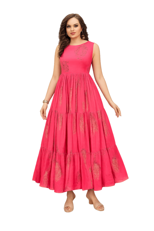 Embroidered Designer Gown for Women-Pink (Size-S) | D31