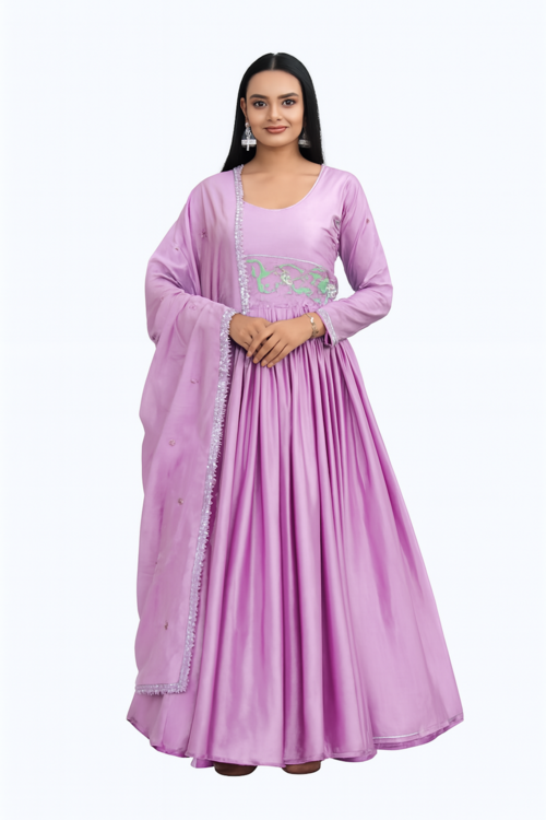 Embroidered Designer Gown for Women-Purple (Size-4XL) | D102