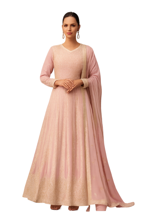 Embroidered Designer Gown for Women-Light Pink (Size-XS) | D56