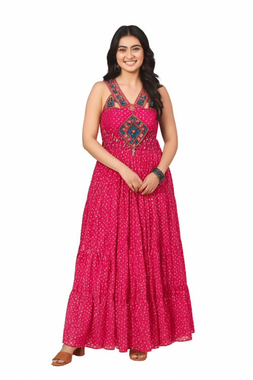 Embroidered Designer Gown for Women-Pink (Size-XXS) | D156