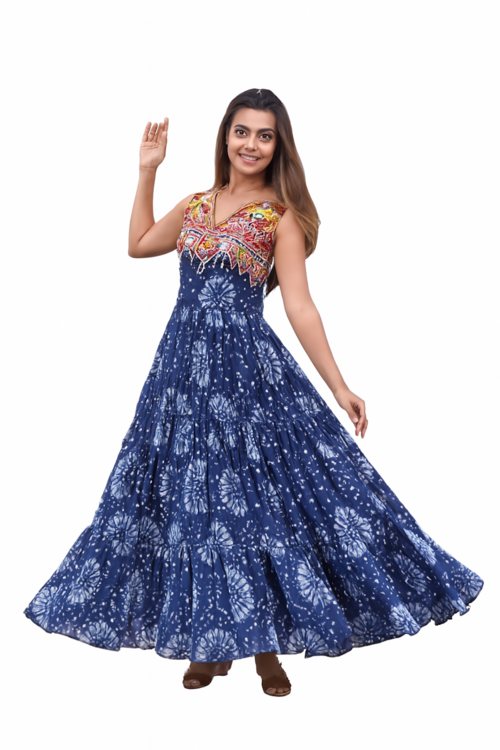 Embroidered Designer Gown for Women-Blue (Size-L) | D109