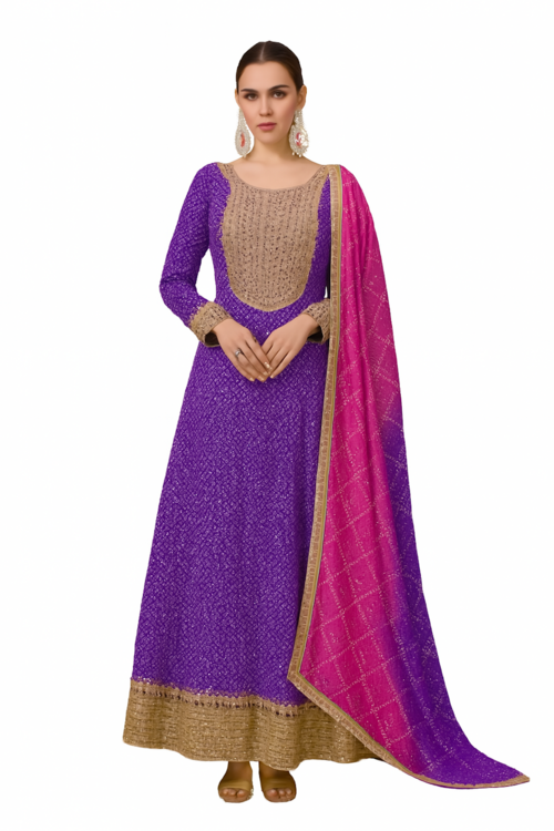 Embroidered Designer Gown for Women-Purple (Size-2XL) | D22