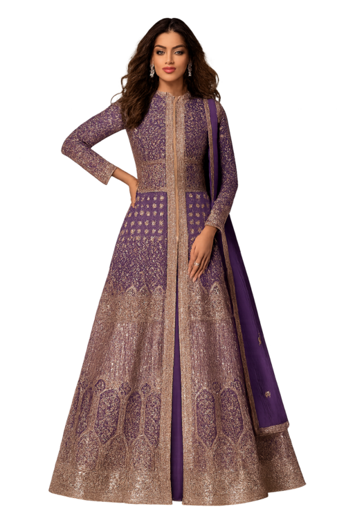 Embroidered Designer Gown for Women-Pink (Size-XL) | D105