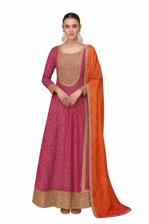 Embroidered Designer Gown for Women-Pink (Size-XXS) | D02
