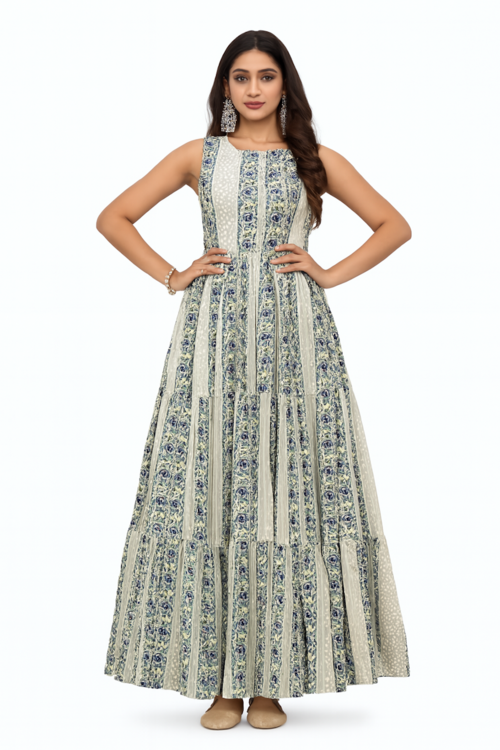 Embroidered Designer Gown for Women-Beige (Size-3XL) | D42