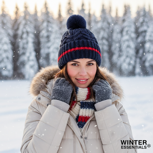 Womens Thermal Pom Pom Winter Hats - Assorted 2 Pack with Fur Lining