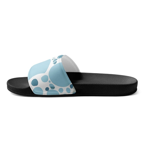 Mens Slide Sandals - Blue and White Circular Spotted Illustration