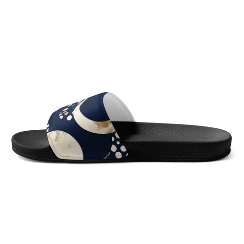 Mens Slide Sandals - Navy Blue and Beige Spotted Illustration