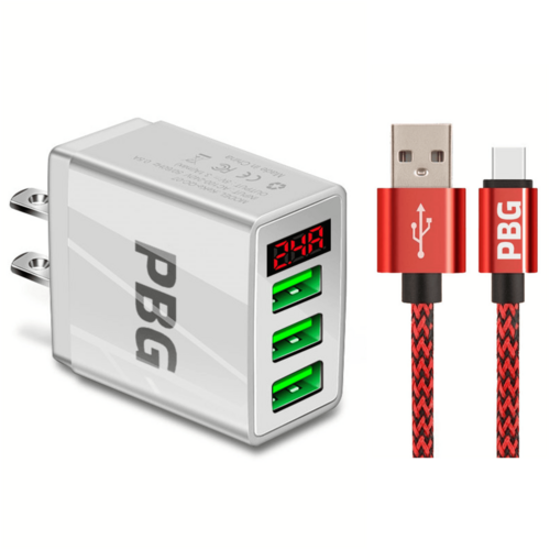 PBG 3 port LED Display Wall Charger and XL10FT Charger Compatible for