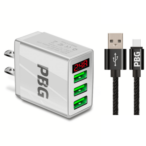 PBG 3 port LED Display Wall Charger and XL10FT Charger Compatible for