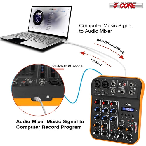 5 Core Audio Mixer 4 Channel DJ Equipment with Bluetooth USB Sound