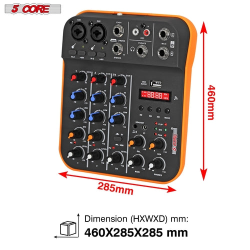 5 Core Audio Mixer 4 Channel DJ Equipment with Bluetooth USB Sound