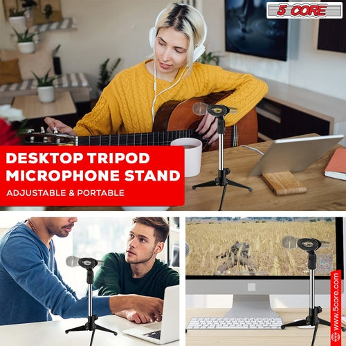 5Core Desktop Mic Stand Tripod Universal Desk Microphone Holder Table