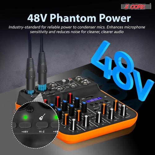 5 Core Audio Mixer 4 Channel DJ Equipment with Bluetooth USB Sound