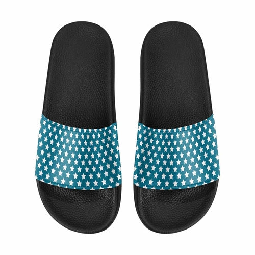 Mens Slide Sandals - Aqua Blue and White Stars