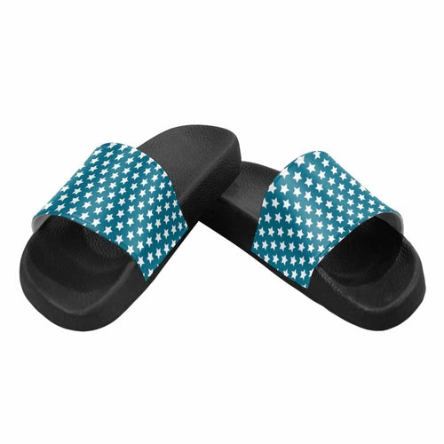 Mens Slide Sandals - Aqua Blue and White Stars