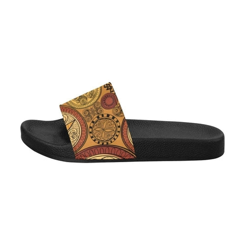 Mens Slide Sandals - Brown Paisley Print
